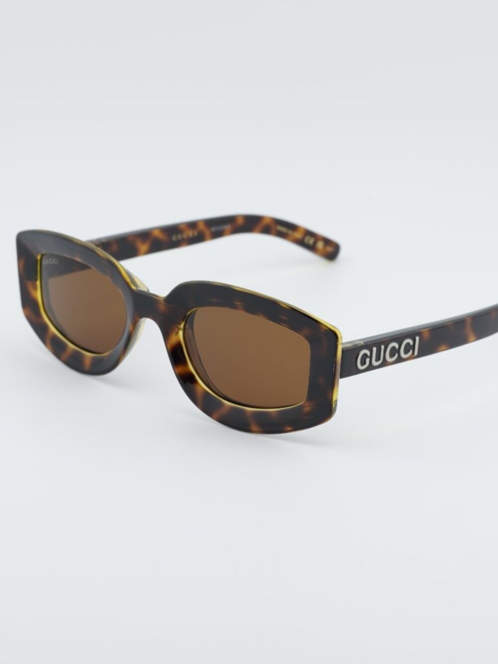 Gucci GG1719S 002 Sunglasses Light Havana with Yellow Geometric Frame